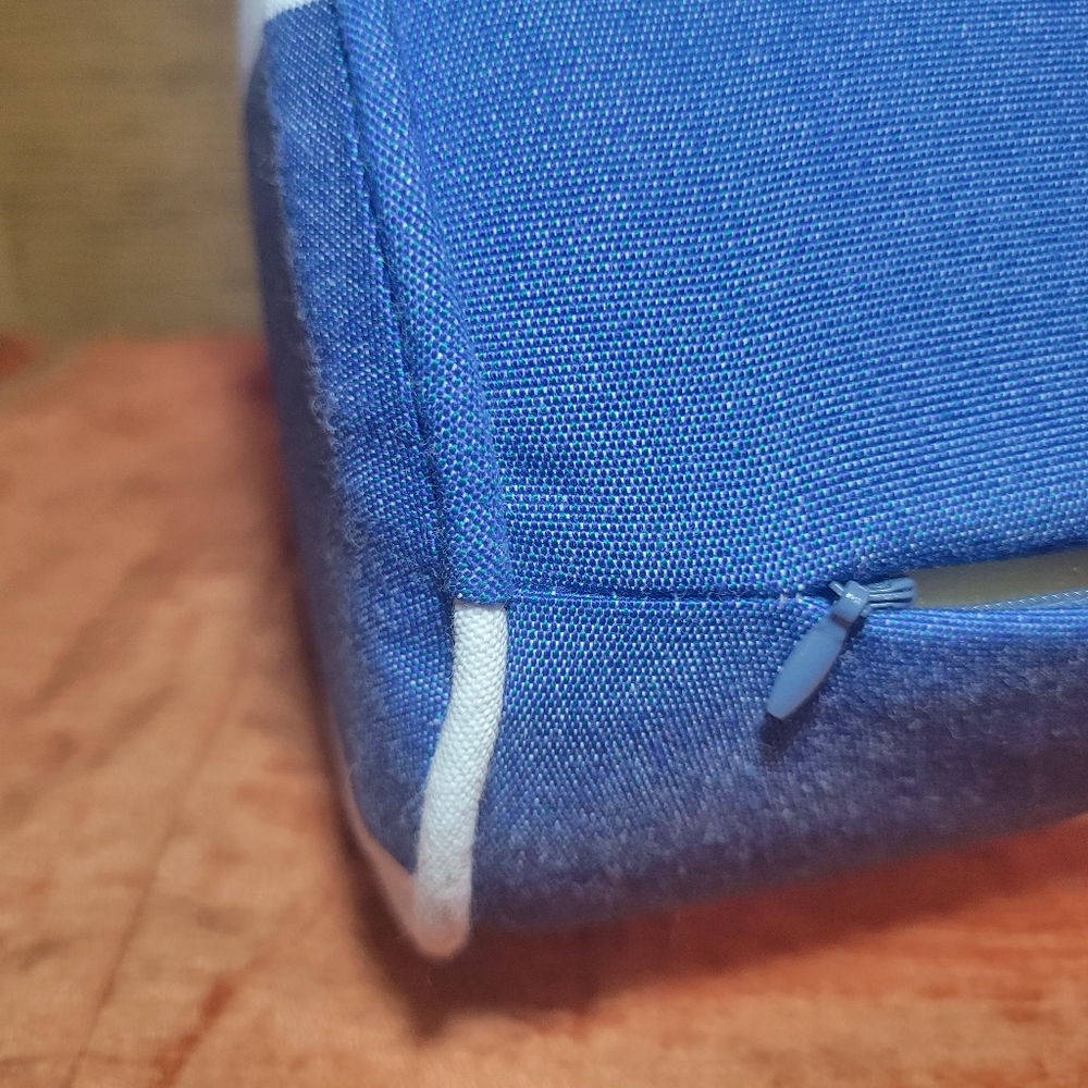 New Outdoor Sunbrella Neck Roll Bolster Pillow Water Resistant Blue & White - Picture 5 of 16